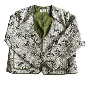 NWT Disney 100% Cotton Bambi Thumper Green Quilted Bomber Cottage Jacket (L)